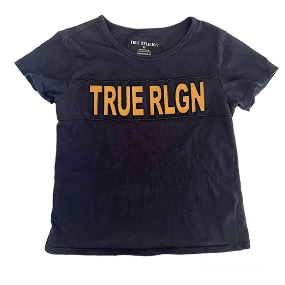 True Religion Golden Logo Graphic Short Sleeve T-Shirt Size M (8-10) - Picture 2 of 8